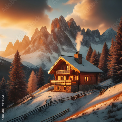 sunset in the mountain with a redish background photo