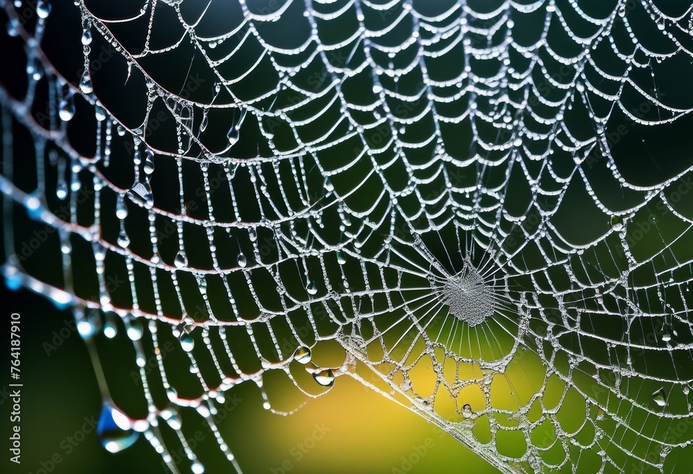 Naklejka premium illustration, close water droplets spider web macro, arachnid, arthropod, arachnology, arachnoid, spiderling, spiderweb, cobweb, dew, waterdrop