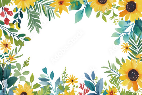 colorful and summery floral wallpaper with copy space in the center.