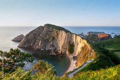 Fototapeta Naklejka Na Ścianę i Meble -  View of Silencio beach in Cudillero, Asturias. Seascape. Sunset seascape
