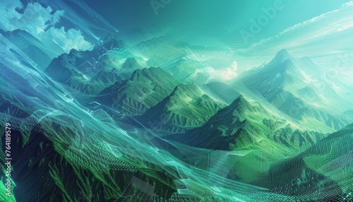 Vivid Digital Mountains in Wireframe Style