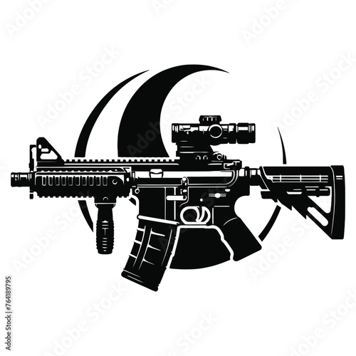 black vector Silhouettes: Hand-to-Hand Combat Weapon Assault Rifle 