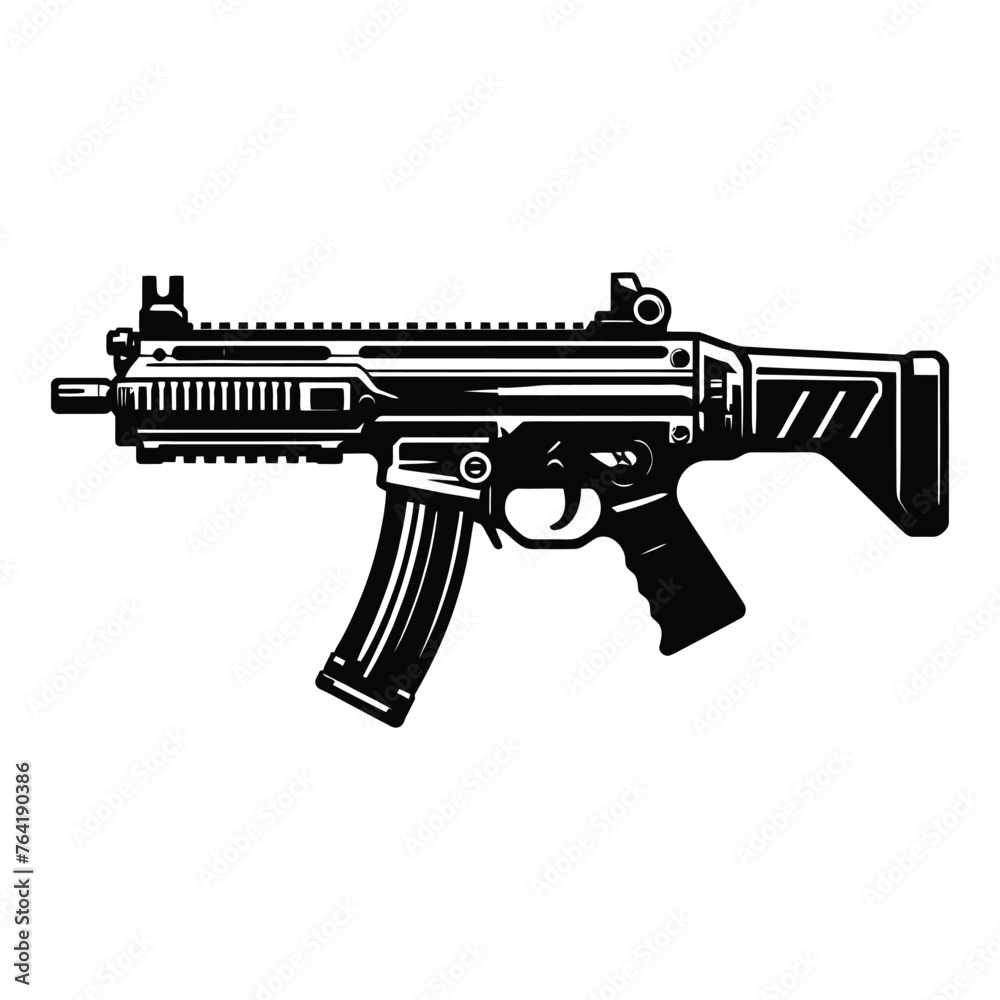 black vector Silhouettes: Hand-to-Hand Combat Weapon Assault Rifle
