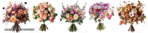 Collection of bridal bouquet consists from fall and spring flower, cutout, png isolated transparent background © muhamad