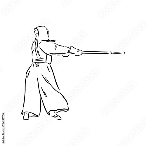 black and white sketch kendo samurai vector