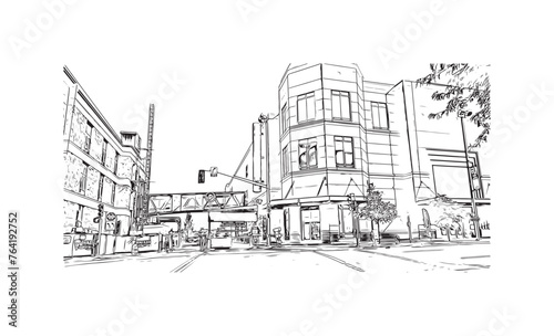Obraz na płótnie Print Building view with landmark of Spokane is the most populous city in United States. Hand drawn sketch illustration in vector. w salonie