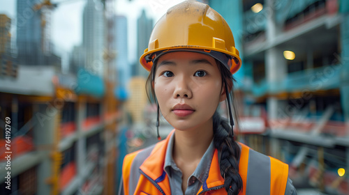 portrait of a beautiful worker in helmet PPE © P