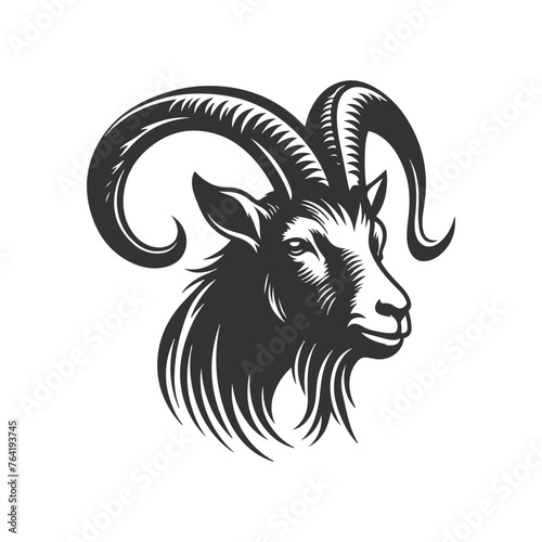 Stylized silhouette face goat. Vector wild animal logo icon template, illustration of a goat heat, goat head logo design vector illustration, goat head emblem, goat icon,, goat head silhouttee photo