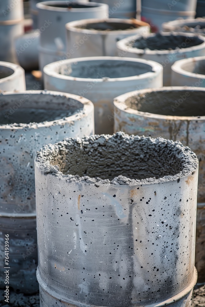 stacks of concrete tubes at a construction site stacks of concrete tubes at a construction site
