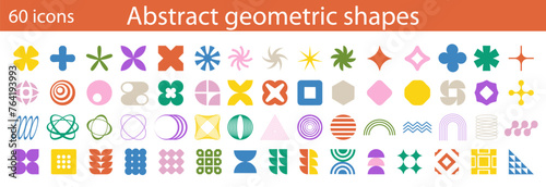 Brutalist abstract geometric shapes . Contemporary figure,stars,flowers and other primitive elements