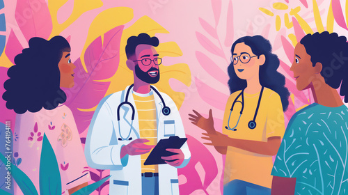 doctor or healthcare provider speaking with a diverse group of patients, ensuring that everyone feels valued and included in their healthcare experience.