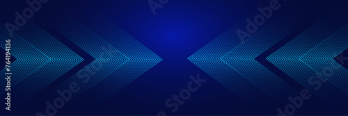 Abstract dark blue horizontal background with geometric lines. Modern shiny blue arrow lines pattern.