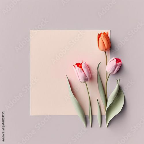 tulip Orange and pink little tulips on flat card © galyna_p