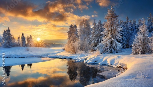winter landscape with sunrise 
