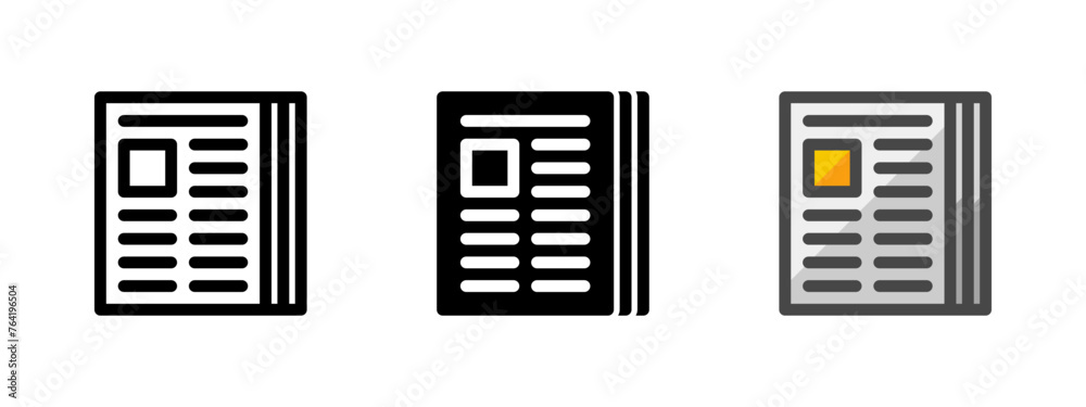 Multipurpose newspaper vector icon in outline, glyph, filled outline style. Three icon style variants in one pack. Multipurpose newspaper vector icon in outline, glyph, filled outline style. Three icon style variants in one pack.