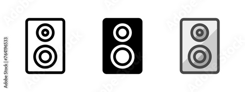 Multipurpose speaker vector icon in outline, glyph, filled outline style. Three icon style variants in one pack.