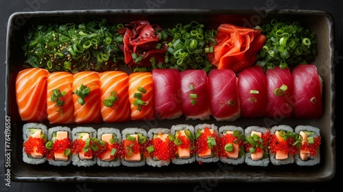  A sushi tray with various sauces and garnishes in detail © Jevjenijs