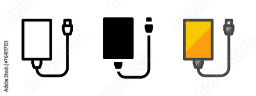Multipurpose external hard disk vector icon in outline, glyph, filled outline style. Three icon style variants in one pack.