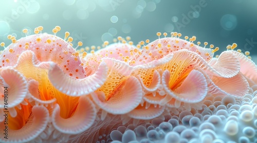  Orange and white sea anemone on blue-white background © Jevjenijs
