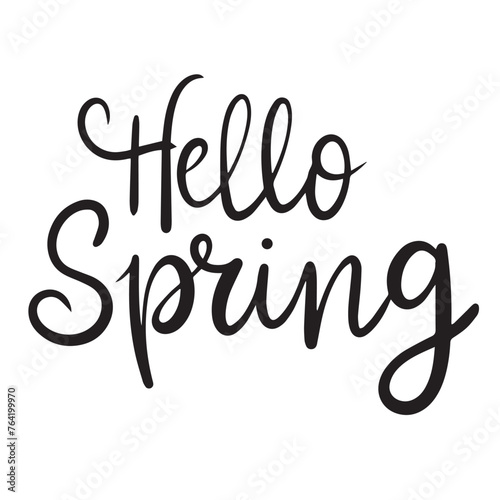 Hello Spring text isolated on transparent background. Hand drawn vector art.