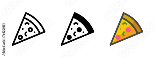 Multipurpose pizza slice vector icon in outline, glyph, filled outline style. Three icon style variants in one pack.