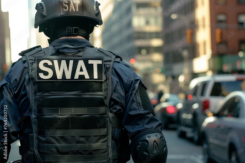 Swat team officers standing in front of a house door Swat team officers standing in front of a house door