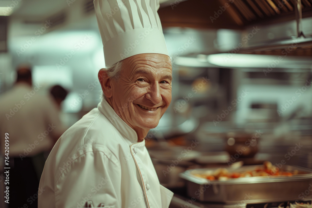 Experienced Chef Smiling in Professional Kitchen Experienced Chef Smiling in Professional Kitchen