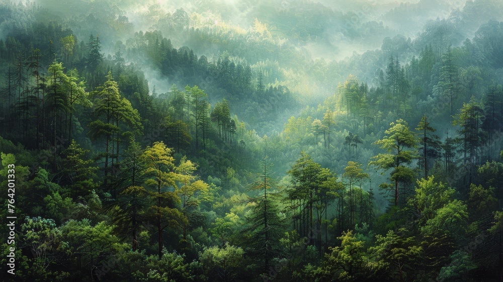 Path Through Forest Painting - obrazy, fototapety, plakaty 
