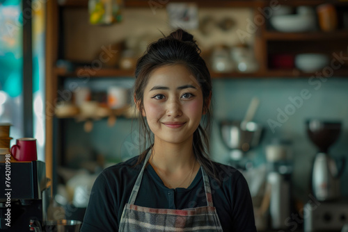 Graceful Nepalese Woman Serving in Japanese Fusion Bistro