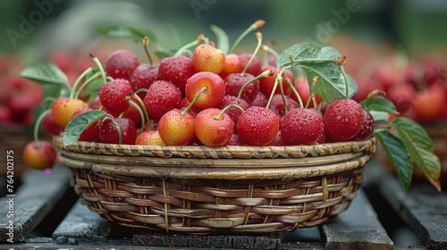 Basket Filled With Ripe Cherries