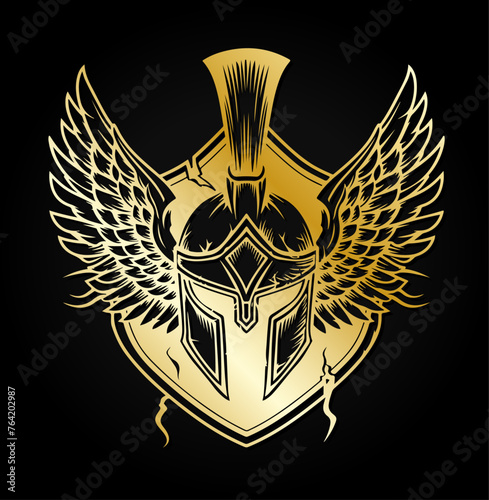 Spartaner Helm Gold Sparta Logo Krieger Symbol Vektor Gladiator Schild