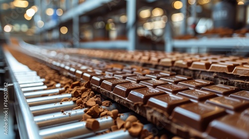 Row of Chocolate Bars on Conveyor Belt