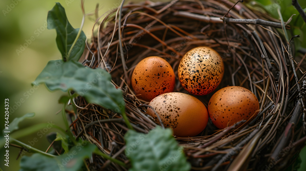 A nest with eggs, representing new life and the beauty of nature. It could be used for wildlife conservation or spring-themed content. A nest with eggs, representing new life and the beauty of nature. It could be used for wildlife conservation or spring-themed content.