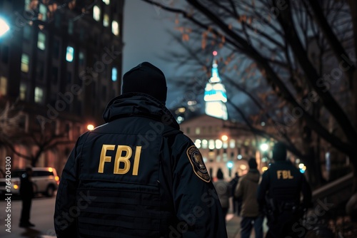 FBI agents walking on city street for a raid
