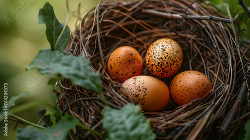 A nest with eggs, representing new life and the beauty of nature. It could be used for wildlife conservation or spring-themed content.