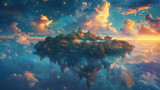 an enchanting realm with a surreal landscape featuring floating islands, colorful clouds, and shimmering stars, evoking the whimsical nature of dreams.