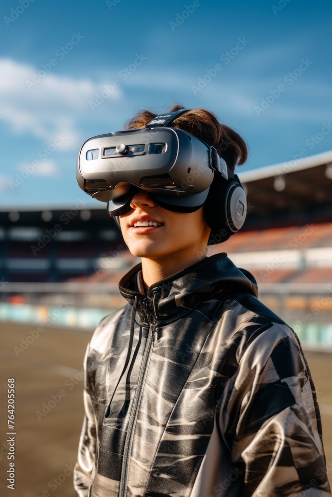 A teenager practicing FPV (first-person view) drone racing, wearing goggles to experience the thrill of high-speed flight A teenager practicing FPV (first-person view) drone racing, wearing goggles to experience the thrill of high-speed flight