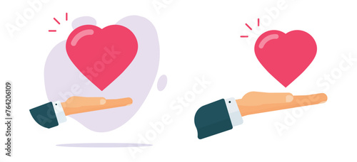 Hand give love heart icon vector graphic, palm taking like donation illustration set, idea of kindness goodness gift, charity support flat cartoon, receiving help present image clip art