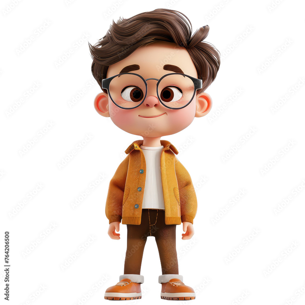 A cartoon boy wearing glasses