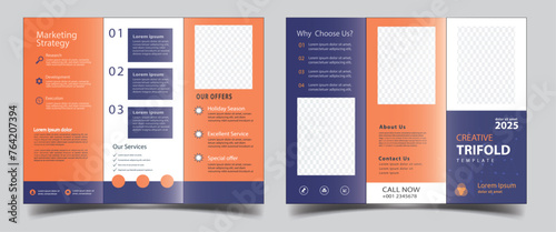 Tri fold Business Brochure Template Layout. Corporate Design Leaflet with Replaceable Image Shape. Template triple folding brochure printing and ad