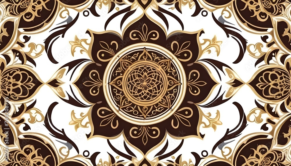 Golden and white Ornament pattern on white background