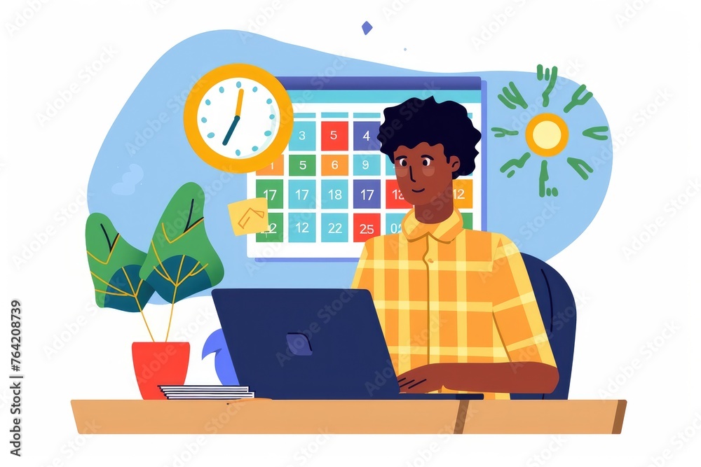 An illustration of a man using his laptop to manage his appointment schedule, showcasing organization and productivity with digital tools and technology. An illustration of a man using his laptop to manage his appointment schedule, showcasing organization and productivity with digital tools and technology.