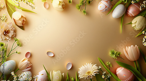 easter eggs with flowers and big copy space background