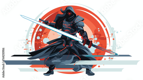 A cybernetic samurai wielding a futuristic sword  photo