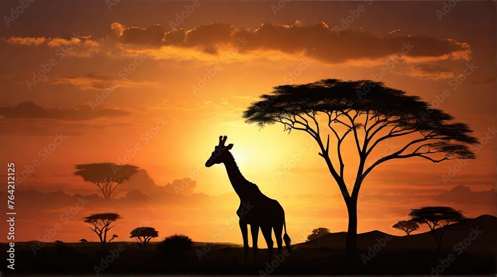 silhouette of a giraffe in the savannah at sunset, giraffe at sunset silhouette of a giraffe in the savannah at sunset, giraffe at sunset