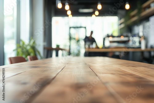 Wooden board empty table in front of blurred background. can be used for display or montage your products.Mock up for display of product