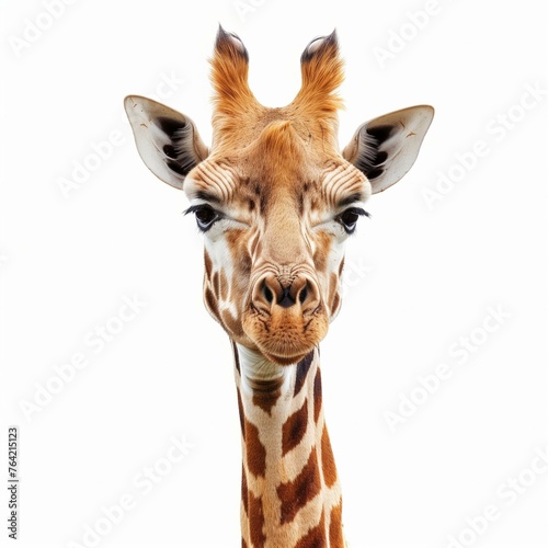 Close-up Portrait of a Giraffe on Isolated White Background