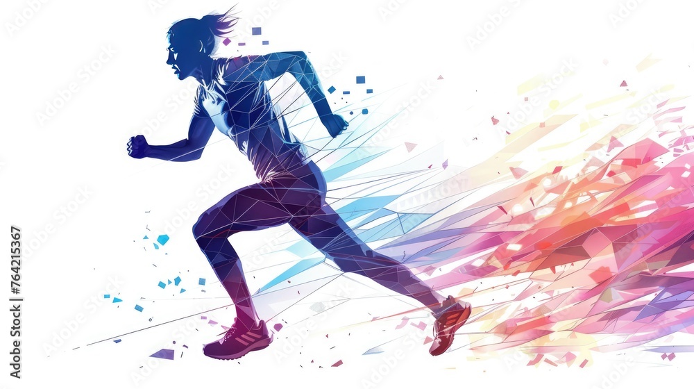 Geometric running woman in vector on white background