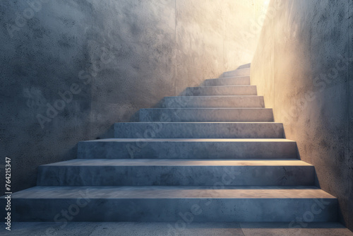 Concrete stairs up to the light. Success concept 