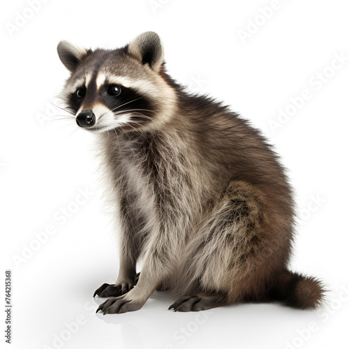 Young Raccoon standing in front and facing at the camera isolated on white © Nadezda Ledyaeva
